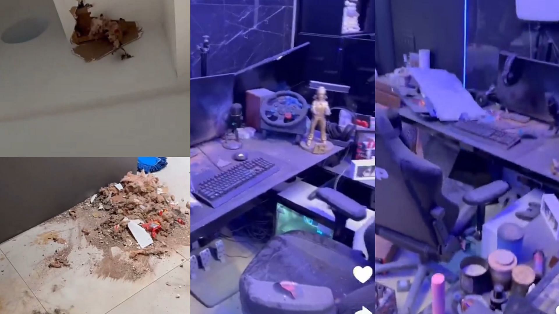 Snips of the damage to the AMP house, as documented by Duke Dennis (Images via X/@StreamersEra)